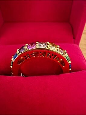 NEW Kurt Geiger London Be Kind Rainbow Gemstone Crystal Ring size 7